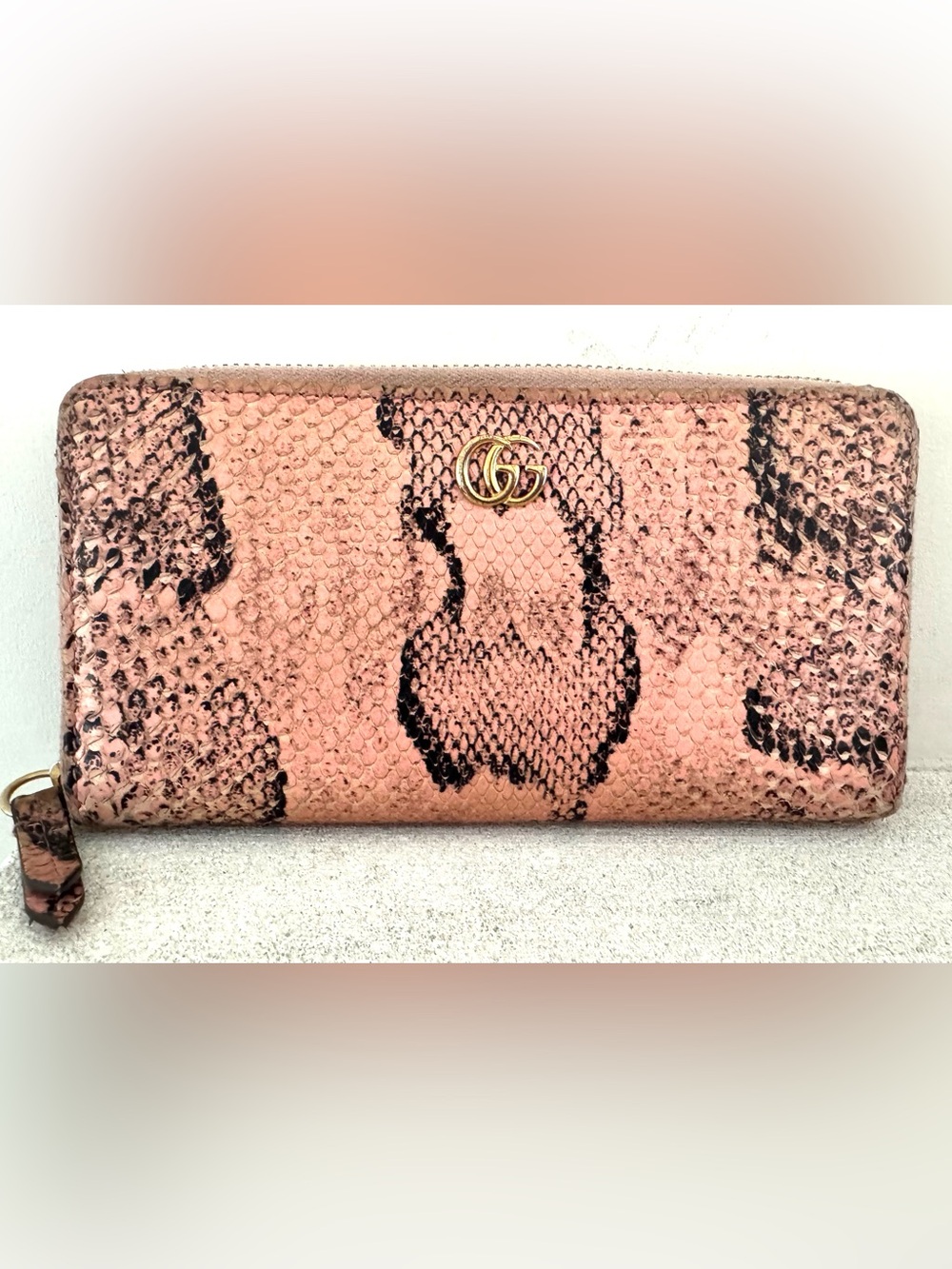 GUCCI Gucci GG Marmont Exotic Pink Python Zip Around Wallet